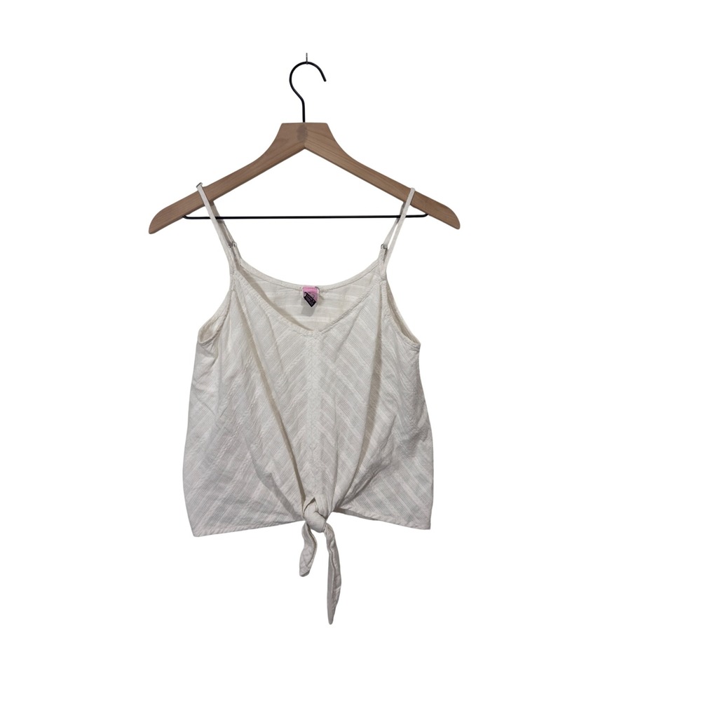 White Cotton Tie Front Camisole Tank Top Small Boho Cottagecore‎ Beach